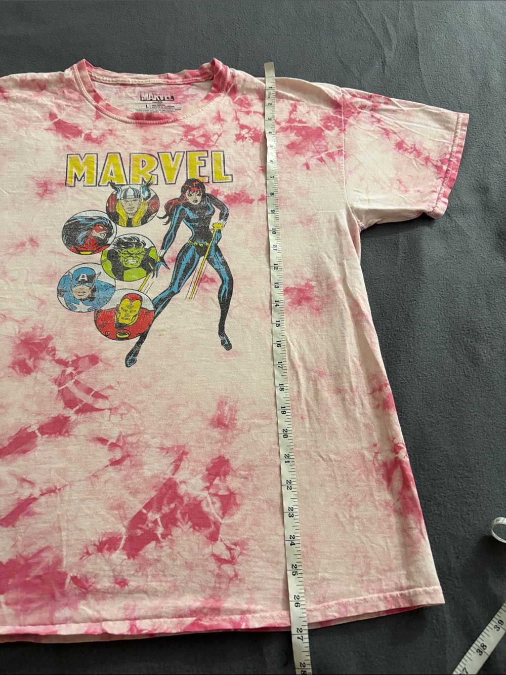 Marvel Avengers Tie Dye Graphic T Shirt Black Widow Hulk Iron Man Large - Picture 5 of 7